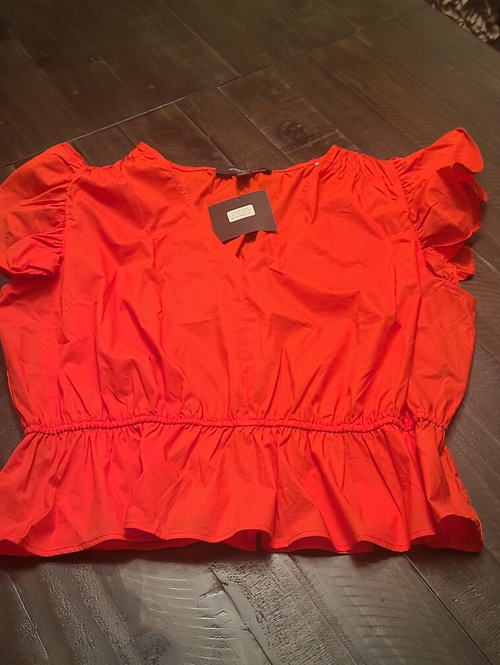 MARC NEW YORK Women’s Red Ruffle Hem Short Sleeve Top SZ L